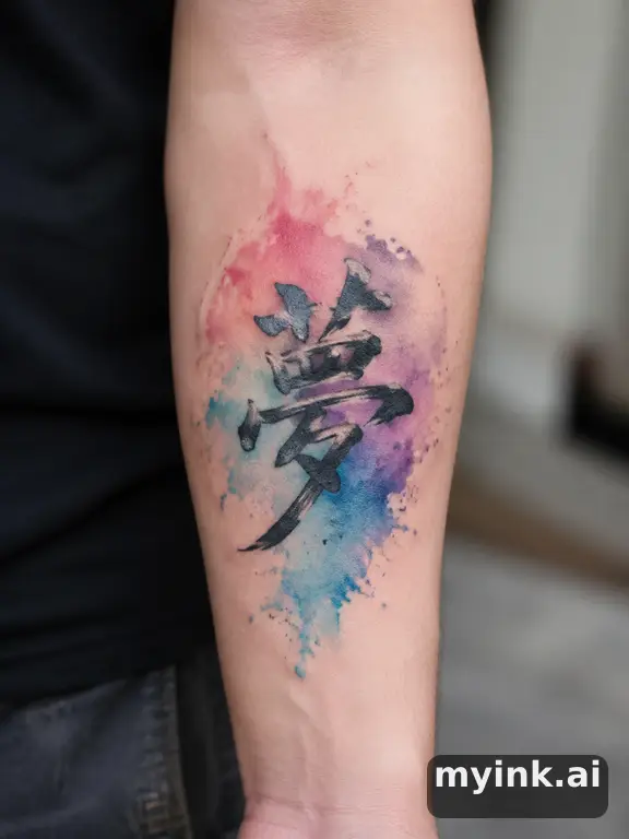 Chinese character '夢' (dream) — Watercolor Tattoo Design reference image