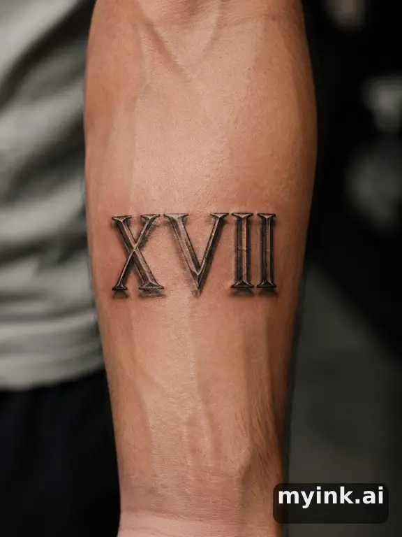 Roman numerals 'XVII' — Realistic Tattoo Design reference image
