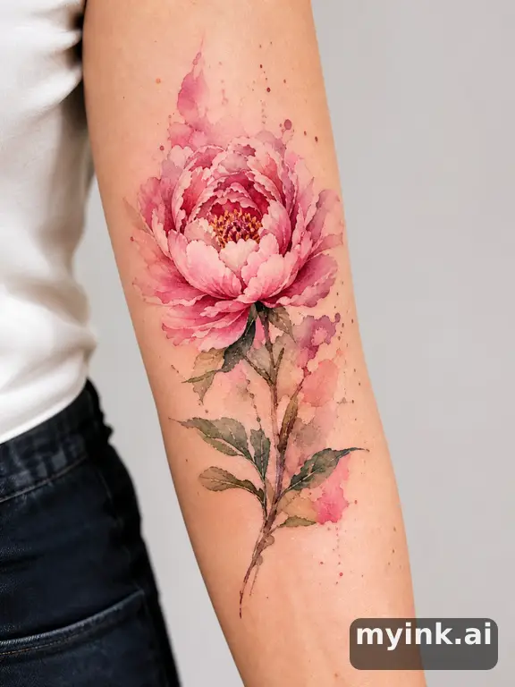 Peony flower — Watercolor Tattoo Design reference image