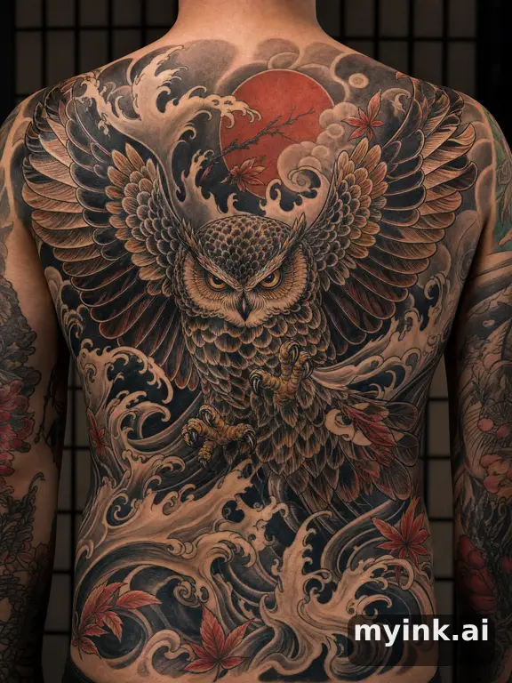 Owl with spread wings — Japanese Tattoo Design reference image