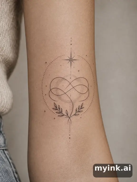 Meaningful vow tattoo concept with subtle symbols and aging-safe spacing — Dotwork Tattoo Design reference image