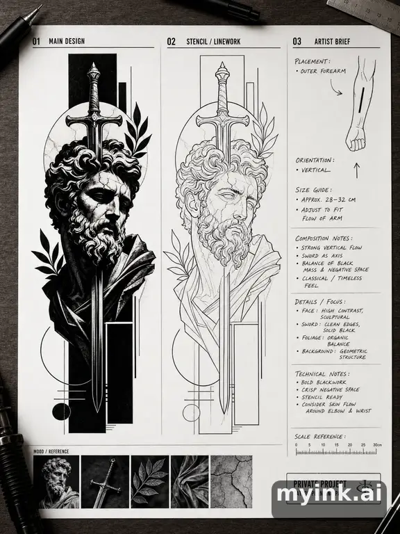 Private tattoo planning pack layout with main design — Blackwork Tattoo Design reference image
