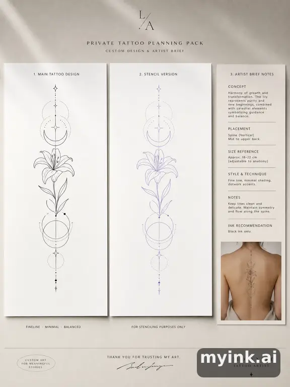 Private tattoo planning pack layout with main design — Minimalist Tattoo Design reference image