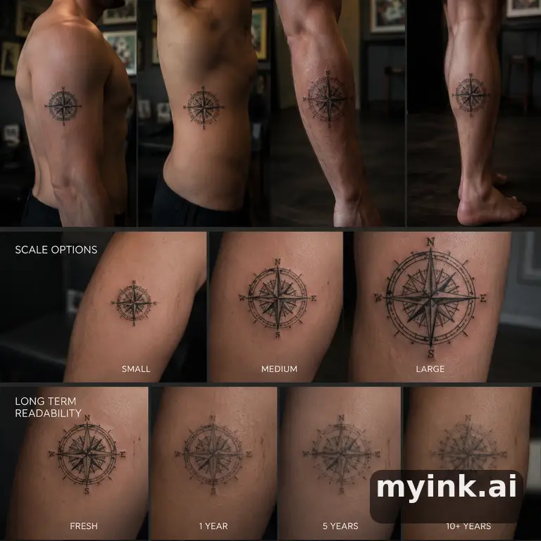 First tattoo decision board comparing placement — Realistic Tattoo Design reference image