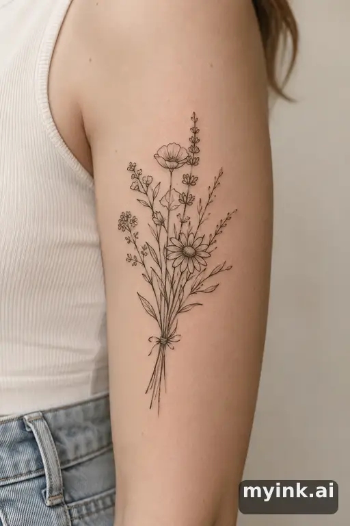 Wildflowers bouquet — Minimalist Tattoo Design reference image