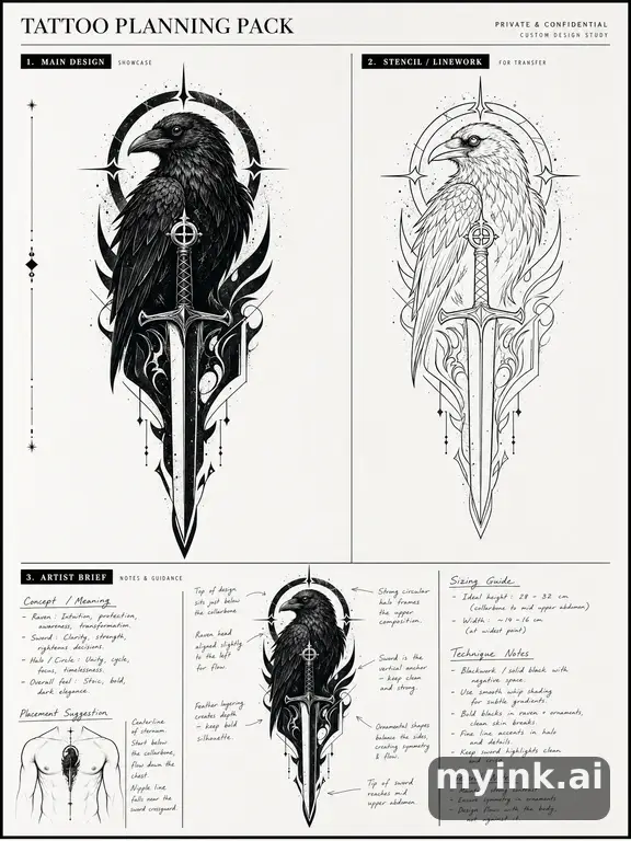 Private tattoo planning pack layout with main design — Blackwork Tattoo Design reference image