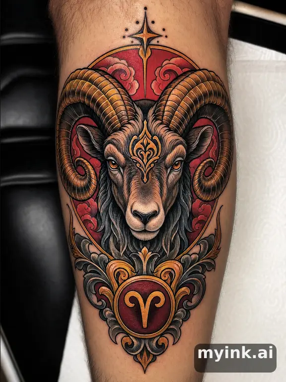 Aries ram symbol — Neotraditional Tattoo Design reference image