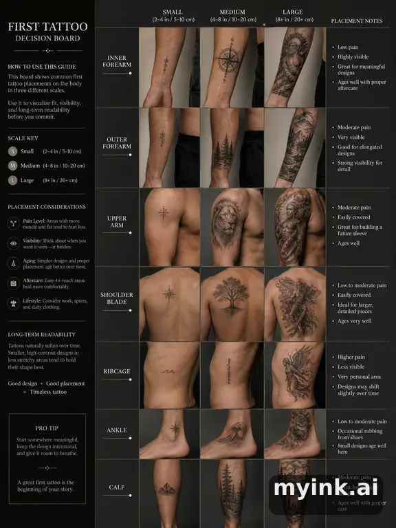 First tattoo decision board comparing placement — Realistic Tattoo Design reference image