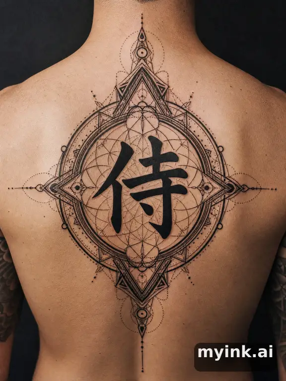 Japanese kanji '侍' (samurai) — Geometric Tattoo Design reference image