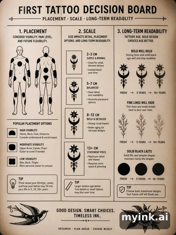 First tattoo decision board comparing placement — Blackwork Tattoo Design reference image