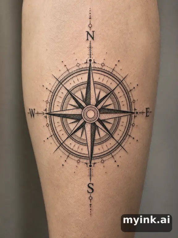 Compass rose — Dotwork Tattoo Design reference image