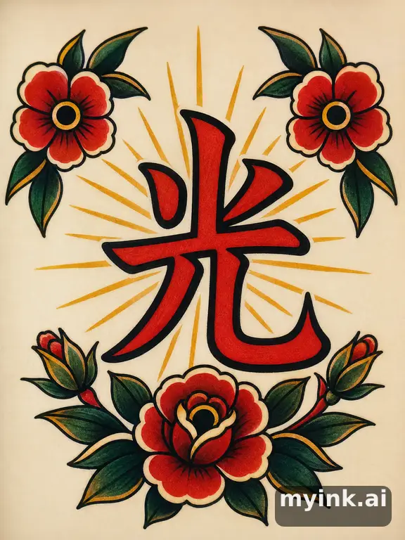 Japanese kanji '光' (light) — Traditional Tattoo Design reference image