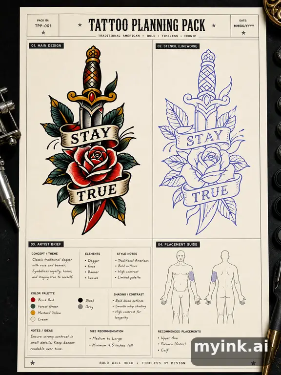 Private tattoo planning pack layout with main design — Traditional Tattoo Design reference image