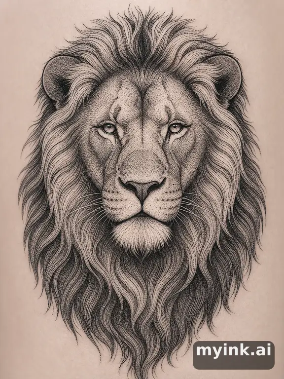 Majestic lion — Dotwork Tattoo Design reference image