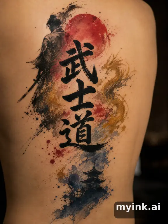 Japanese kanji '武士道' (bushido) — Watercolor Tattoo Design reference image