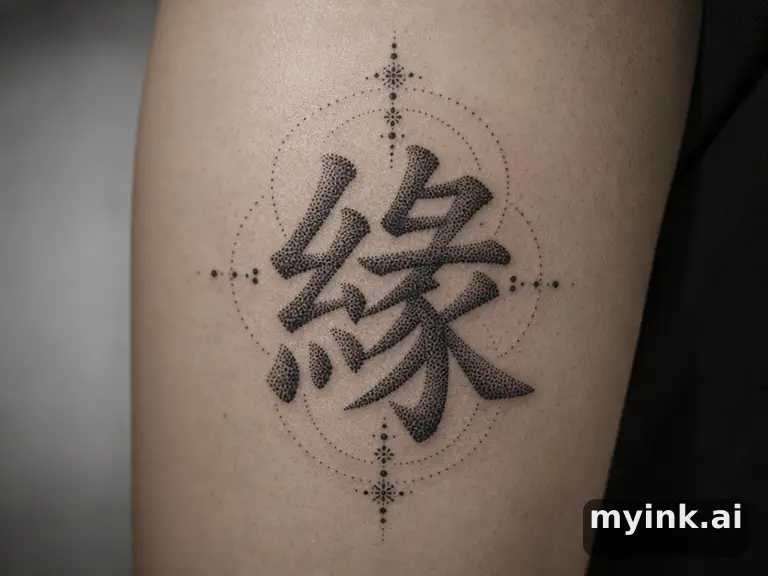 Chinese character '緣' (fate) — Dotwork Tattoo Design reference image
