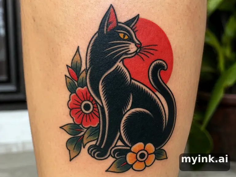 Cat silhouette — Traditional Tattoo Design reference image
