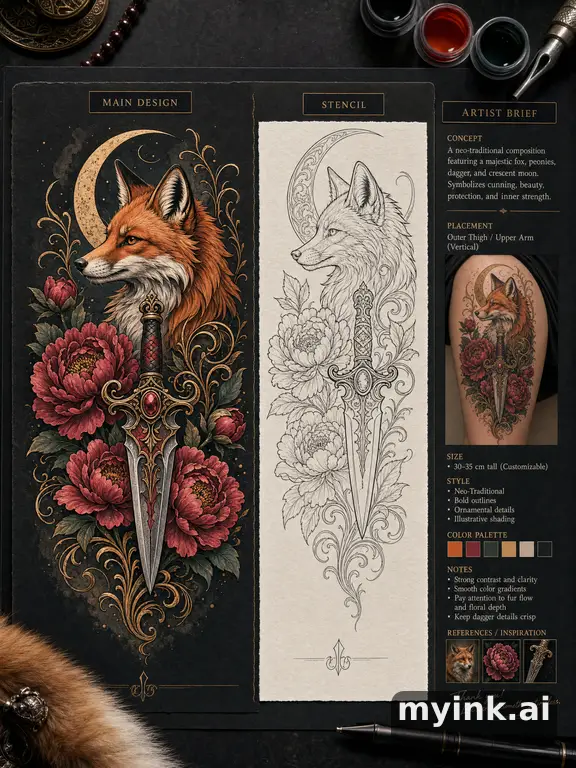 Private tattoo planning pack layout with main design — Neotraditional Tattoo Design reference image