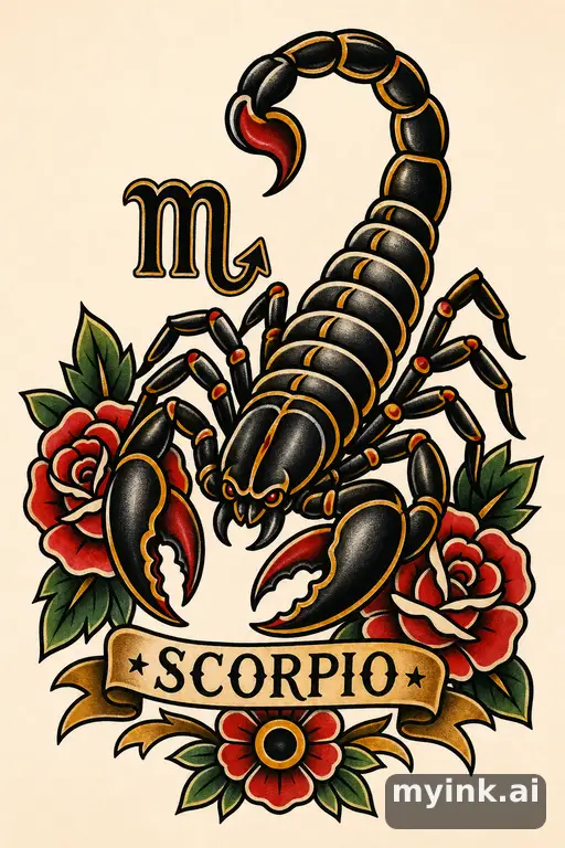 Scorpio scorpion symbol — Traditional Tattoo Design reference image