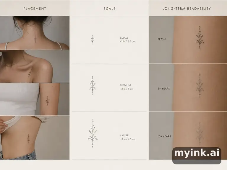 First tattoo decision board comparing placement — Minimalist Tattoo Design reference image