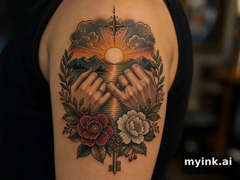 Meaningful vow tattoo concept with subtle symbols and aging-safe spacing — Neotraditional Tattoo Design reference image