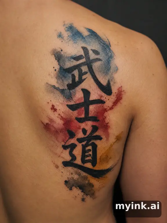 Japanese kanji 'ζ¦ε£«ι' (bushido) β Watercolor Tattoo Design reference image