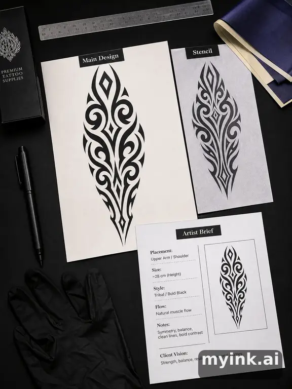 Private tattoo planning pack layout with main design — Tribal Tattoo Design reference image