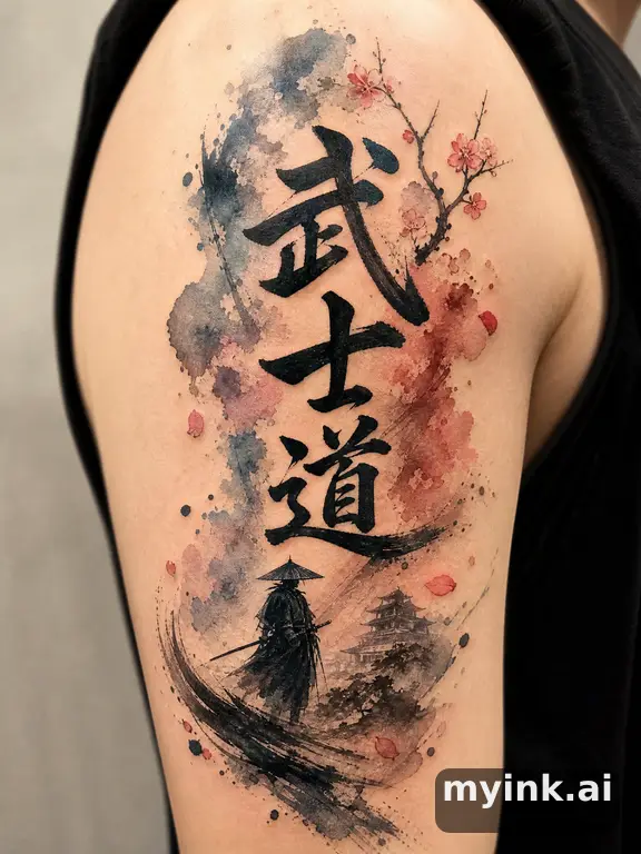 Japanese kanji 'ζ¦ε£«ι' (bushido) β Watercolor Tattoo Design reference image