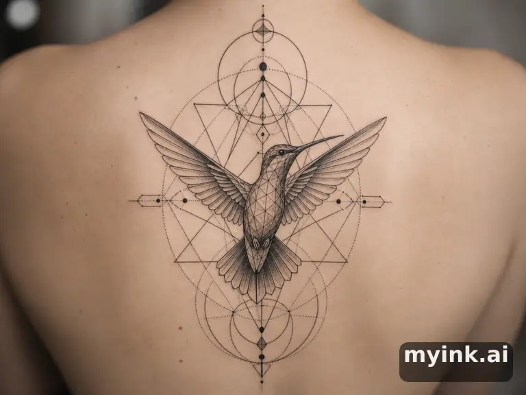 Hummingbird in flight β Geometric Tattoo Design reference image