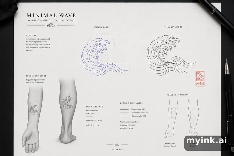 Consultation-ready Japanese wave tattoo plan with stencil and placement notes β Minimalist Tattoo Design reference image