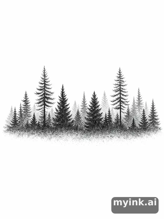 Forest treeline — Dotwork Tattoo Design reference image