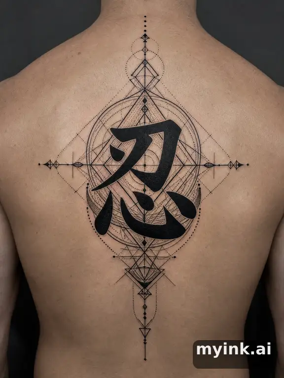 Chinese character '忍' (endurance) — Geometric Tattoo Design reference image