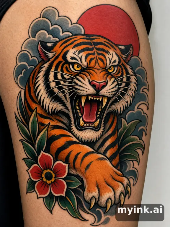 Roaring tiger — Traditional Tattoo Design reference image