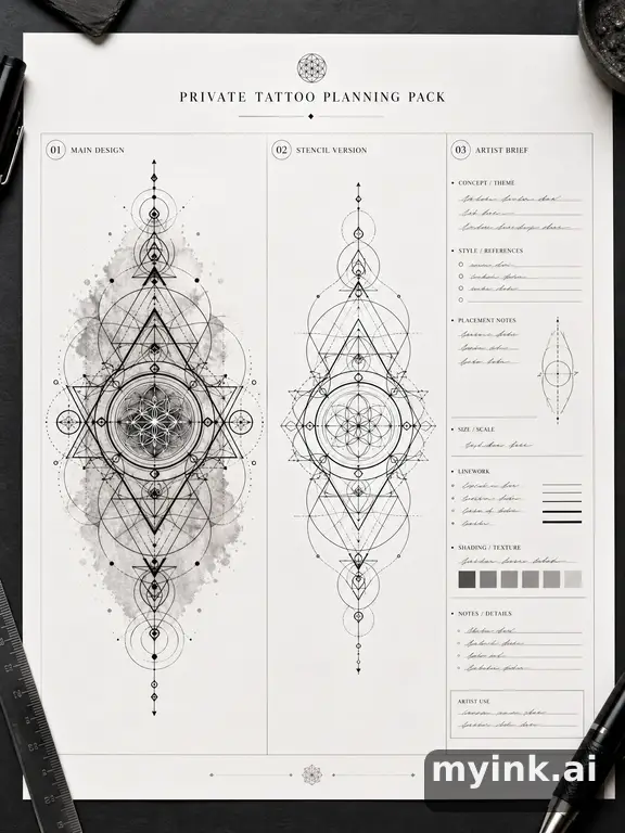 Private tattoo planning pack layout with main design — Geometric Tattoo Design reference image