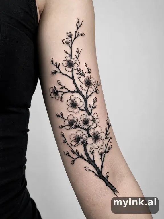 Cherry blossom branches — Blackwork Tattoo Design reference image