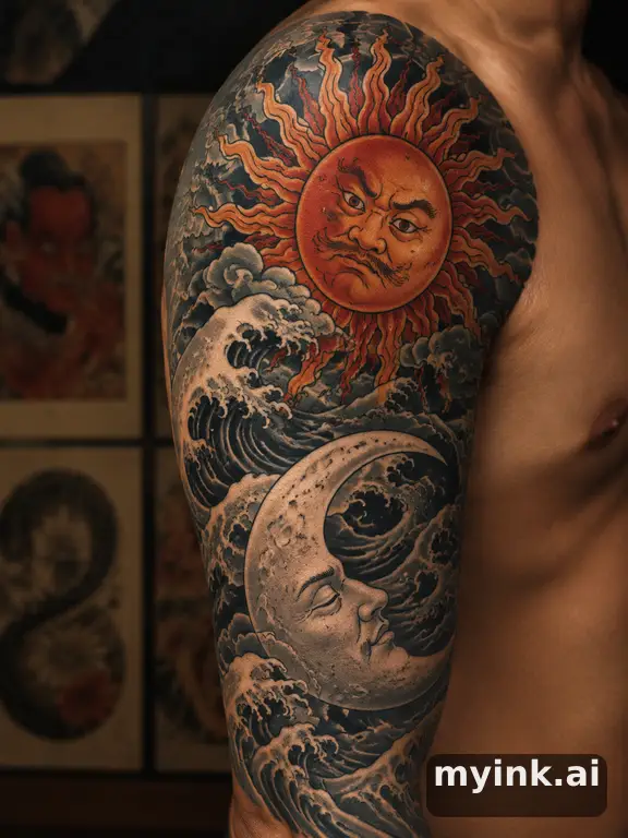 Sun and moon together — Japanese Tattoo Design reference image