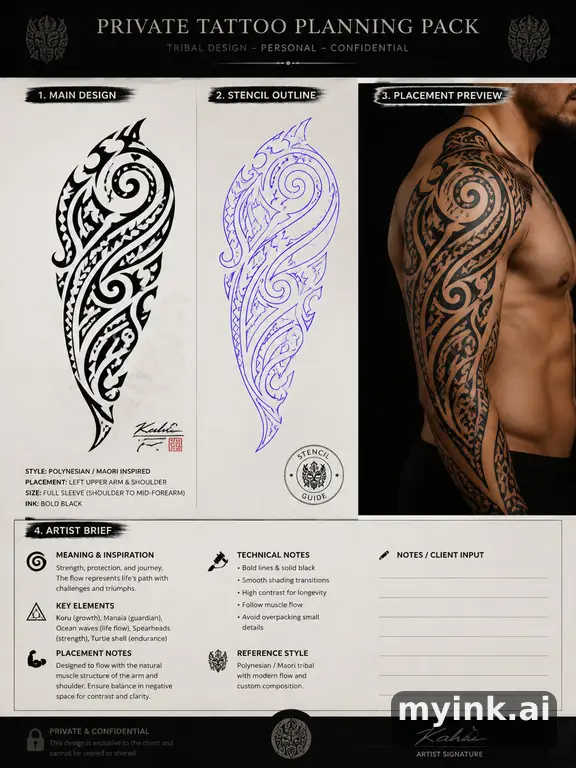Private tattoo planning pack layout with main design — Tribal Tattoo Design reference image