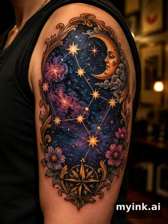 Constellation pattern — Neotraditional Tattoo Design reference image