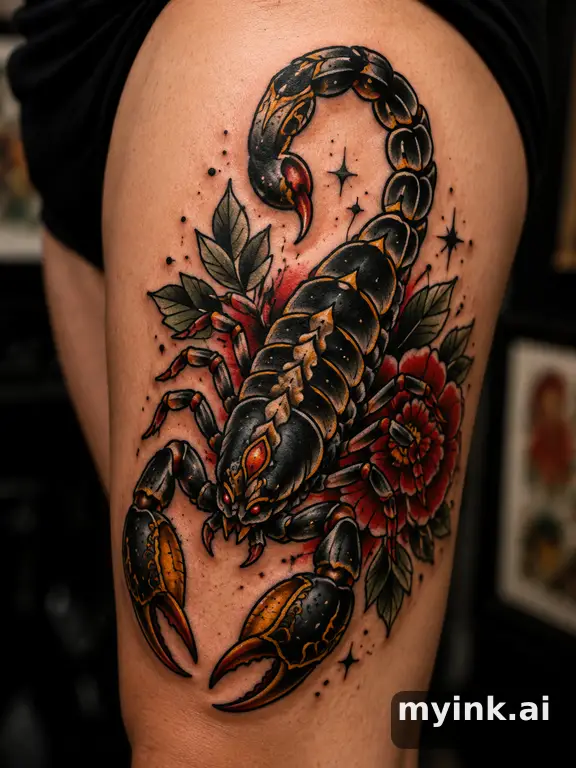 Scorpio scorpion symbol — Neotraditional Tattoo Design reference image
