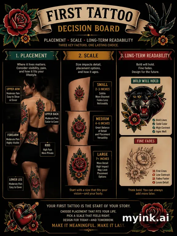 First tattoo decision board comparing placement — Neotraditional Tattoo Design reference image