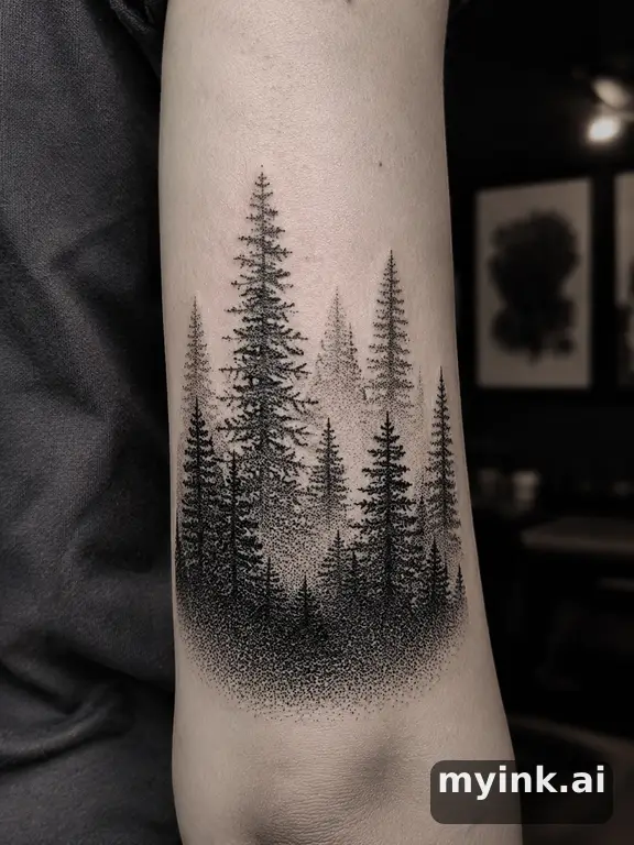 Forest treeline — Dotwork Tattoo Design reference image