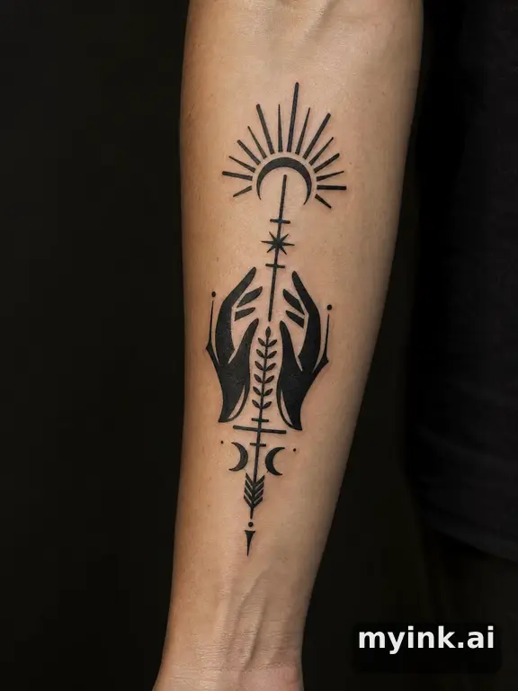 Meaningful vow tattoo concept with subtle symbols and aging-safe spacing — Blackwork Tattoo Design reference image
