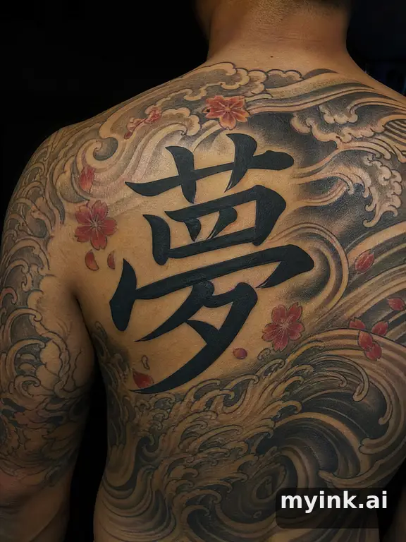 Chinese character 'ε€’' (dream) β Japanese Tattoo Design reference image