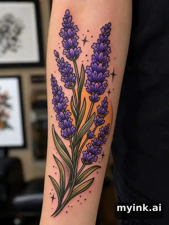 Lavender sprigs β Neotraditional Tattoo Design reference image