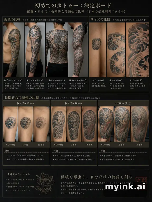 First tattoo decision board comparing placement β Japanese Tattoo Design reference image