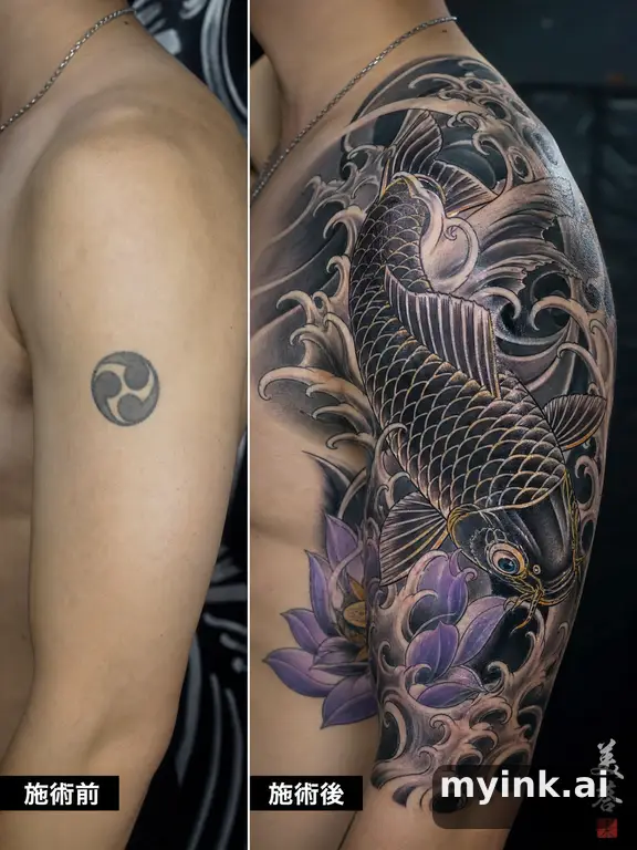Before-and-after cover-up direction that absorbs an old small symbol β Japanese Tattoo Design reference image