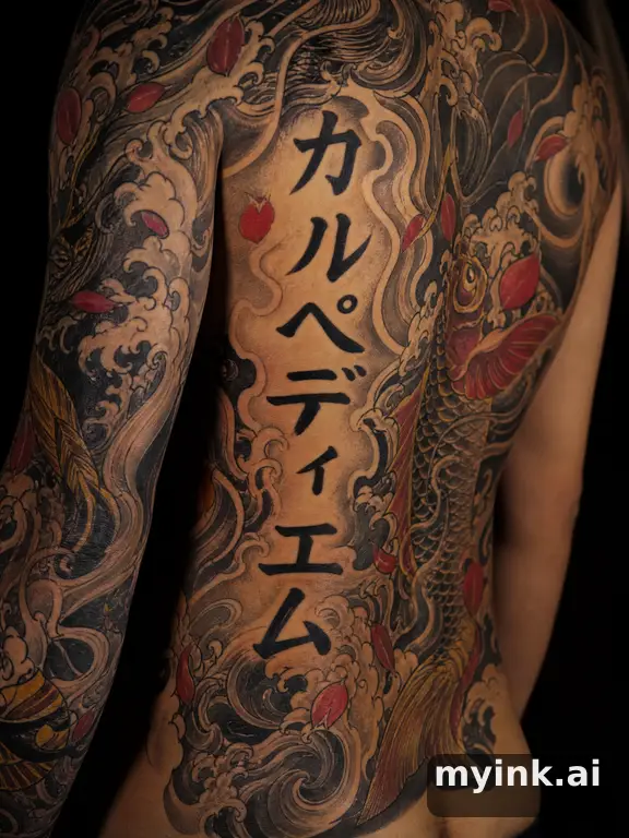 Phrase 'Carpe Diem' in vintage lettering β Japanese Tattoo Design reference image