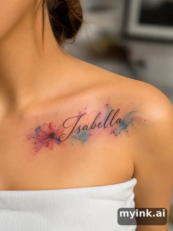 Handwritten name in delicate cursive script β Watercolor Tattoo Design reference image