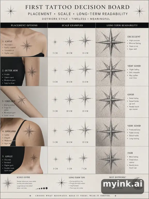 First tattoo decision board comparing placement β Dotwork Tattoo Design reference image