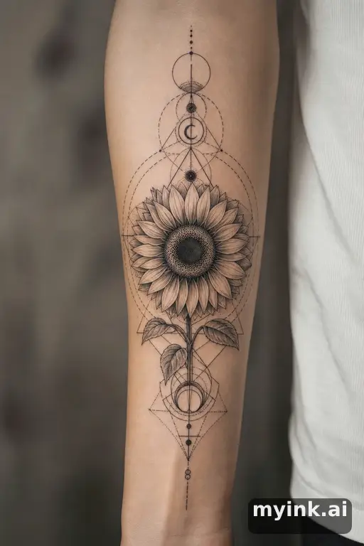 Sunflower — Geometric Tattoo Design reference image